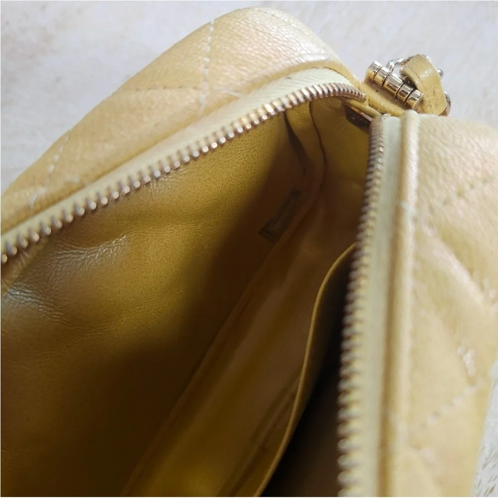 Rare 2019 Chanel Caviar Iridescent Yellow Camera Bag with Gold Hardware